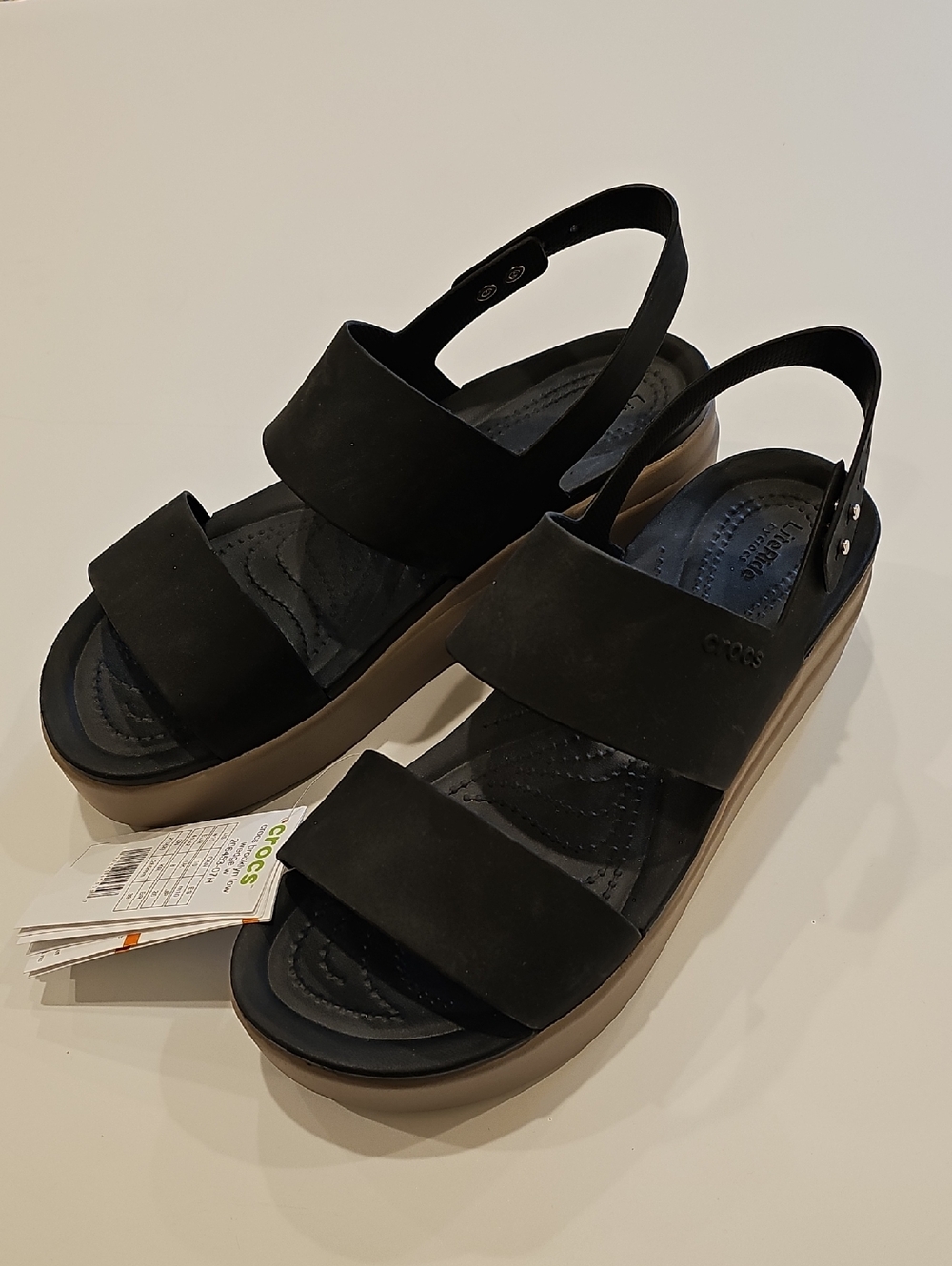 CROCS BROOKLYN Black and Tan Platform Slingback Sandals Size 10 Women's NWT